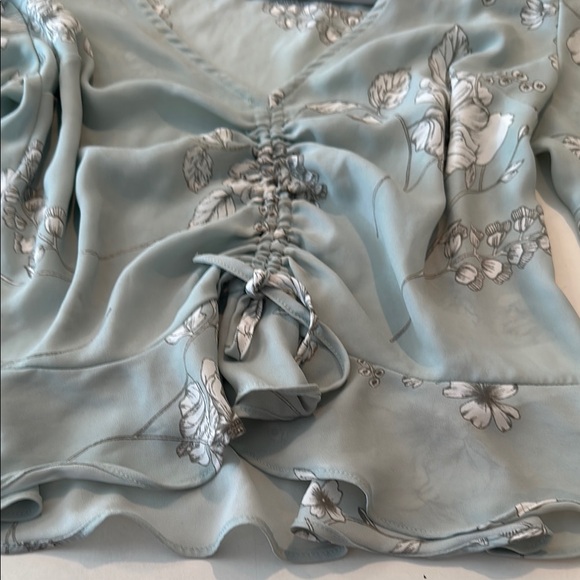 Express Light Green Embroidered Flutter Sleeve Blouse - Picture 4 of 7